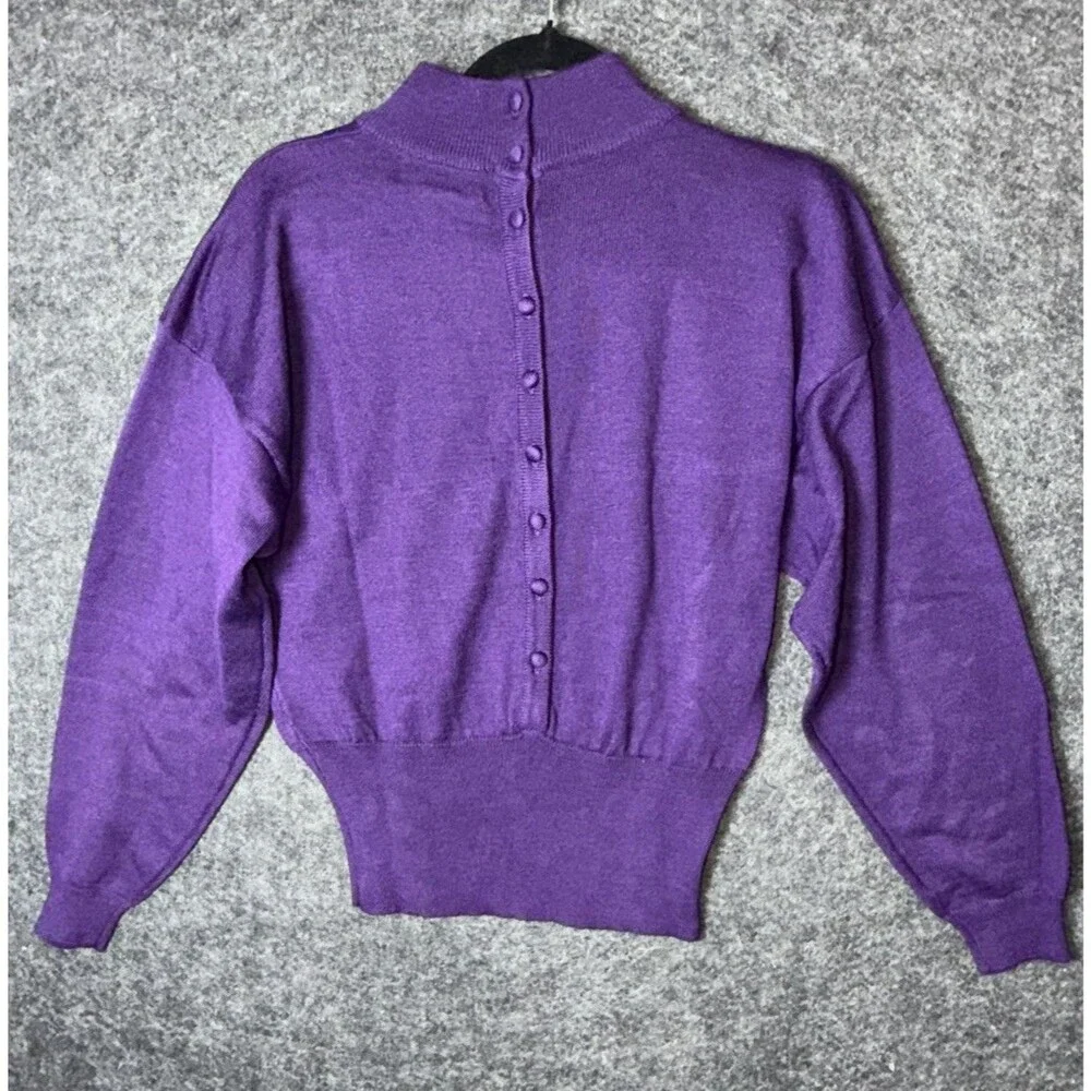 Vintage Casual Corner Purple Mock Neck Sweater with Padded Shoulders - SZ Small